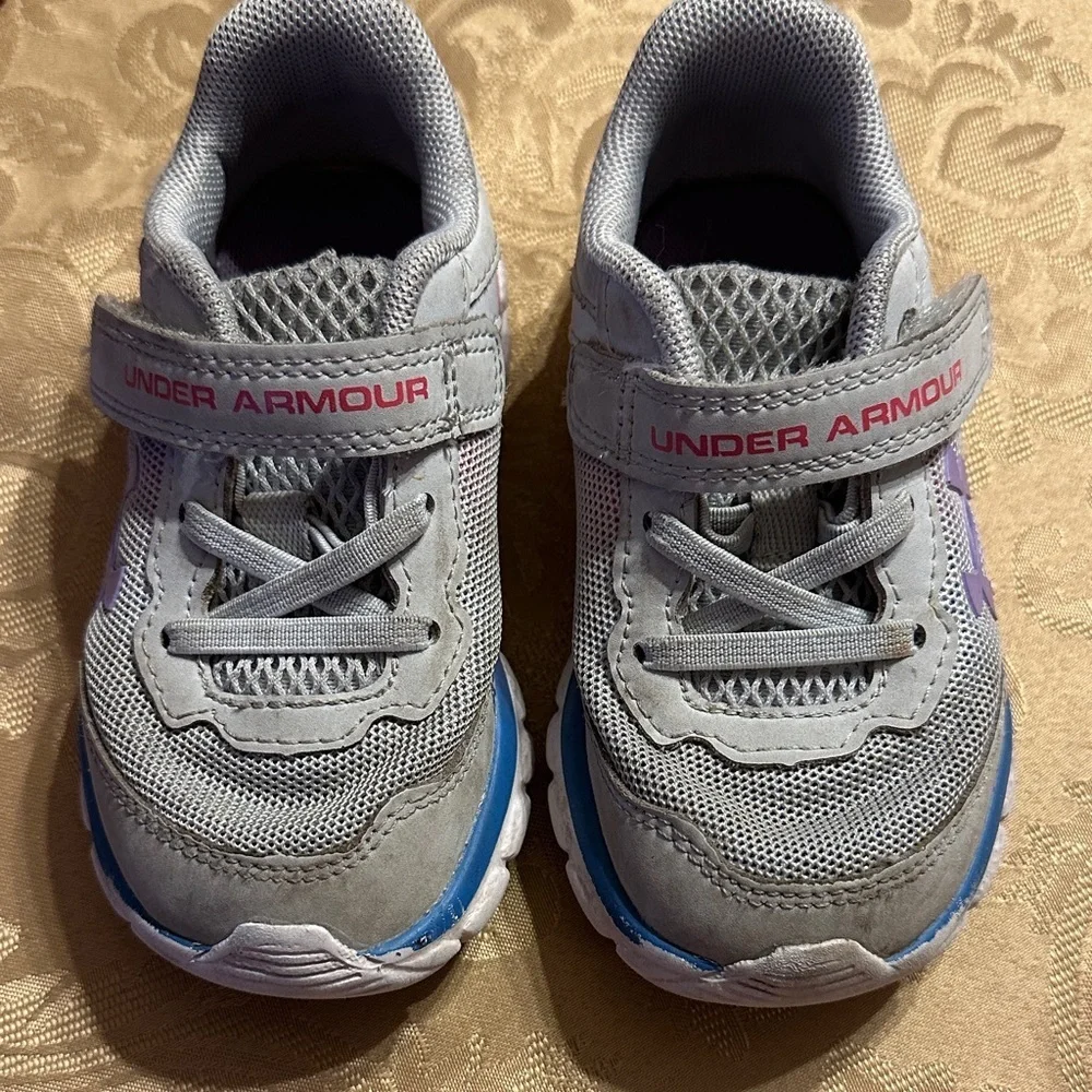Under Armour Kids' Gray Sneakers with Blue and Purple Accents